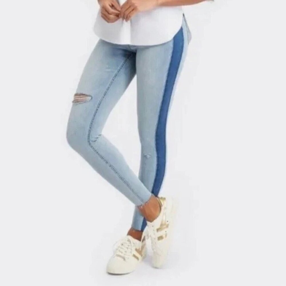 SPANX Jeggings High Rise Stretch Two Tone Distressed Denim Ankle Jeans XS-TP